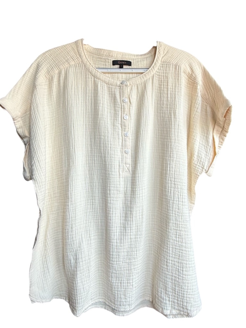 Quince 100% Organic Cotton Gauze Roll Sleeve Cream Shirt Sz XL - Picture 4 of 10